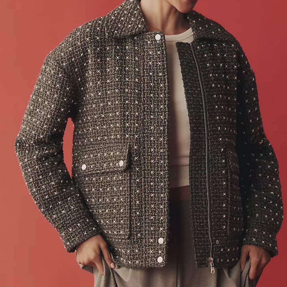 AVEC LES FILLES Pearl-Embellished Aviator Jacket